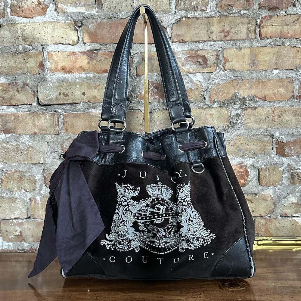 Vintage Y2K Juicy Couture Black Velour Daydreamer Bag